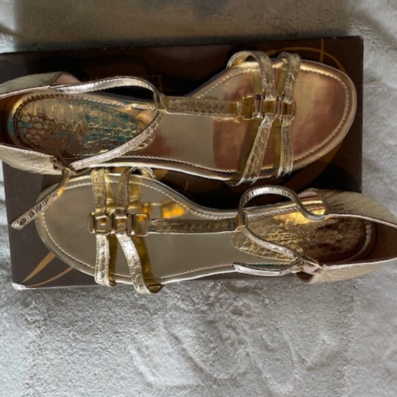 Enzo Angiolini Nyler Women Gold Snakeskin Leather Gladiator Sandals 8M  NEW IN B - Picture 4 of 4